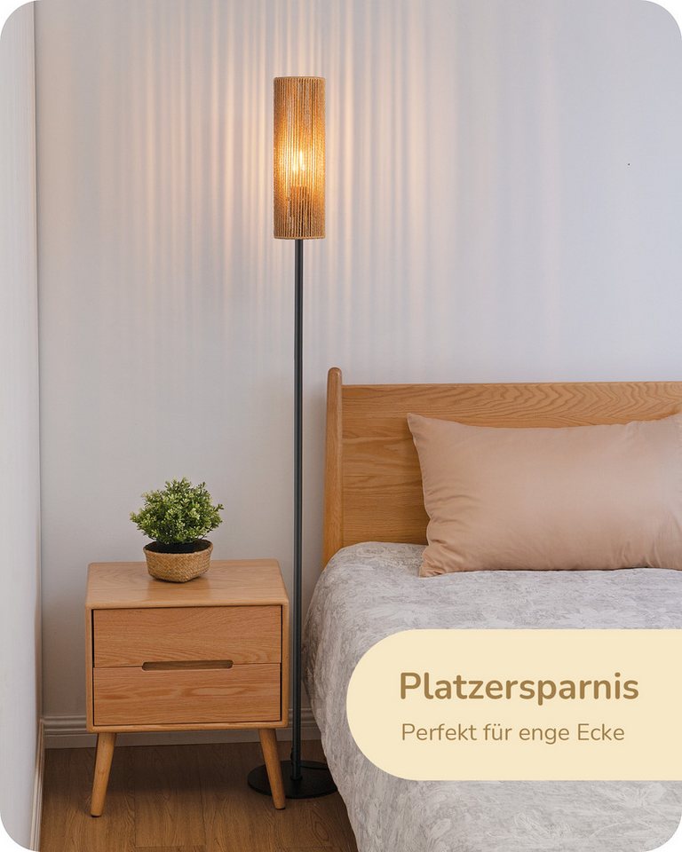 EDISHINE Stehlampe Wohnzimmer, LED wechselbar, warmweiß, Boho Stehlampe mit Lampenschirm aus gewebtem Seil – Bild 2 von 5