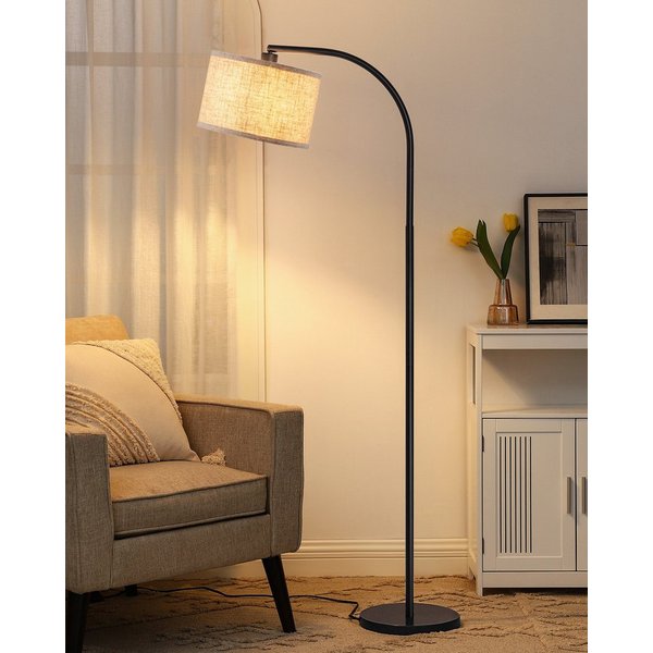 EDISHINE Stehlampe Wohnzimmer, mit E27 LED-Glühbirne, warmweiß, 161cm Bogenlampe mit verstellbarem Leinen-Lampenschirm, Schwarz