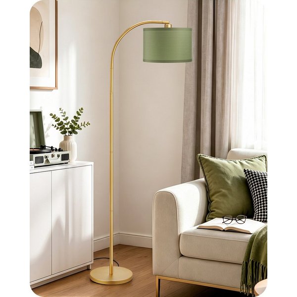 EDISHINE Stehlampe Wohnzimmer, mit E27 LED-Glühbirne, warmweiß, 161cm Bogenlampe mit Leinen-Lampenschirm, Gold/Grün