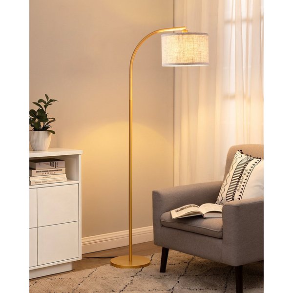 EDISHINE Stehlampe Wohnzimmer, mit E27 LED-Glühbirne, warmweiß, 161cm Bogenlampe mit Leinen-Lampenschirm, Gold