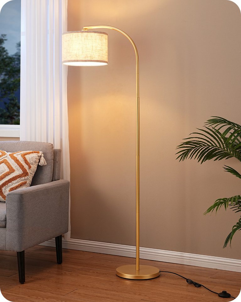 EDISHINE Stehlampe Wohnzimmer, mit E27 LED-Glühbirne, warmweiß, 161cm Bogenlampe mit Leinen-Lampenschirm, Gold – Bild 3 von 5