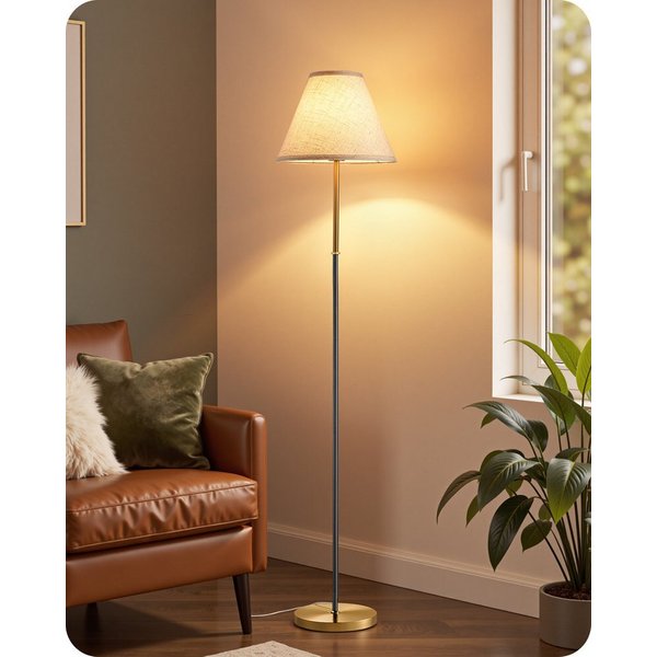 EDISHINE Stehlampe Wohnzimmer, LED wechselbar, warmweiß, Leselampe für Ecke, Stehlampe mit Leinenstoff-Schirm, 2700K