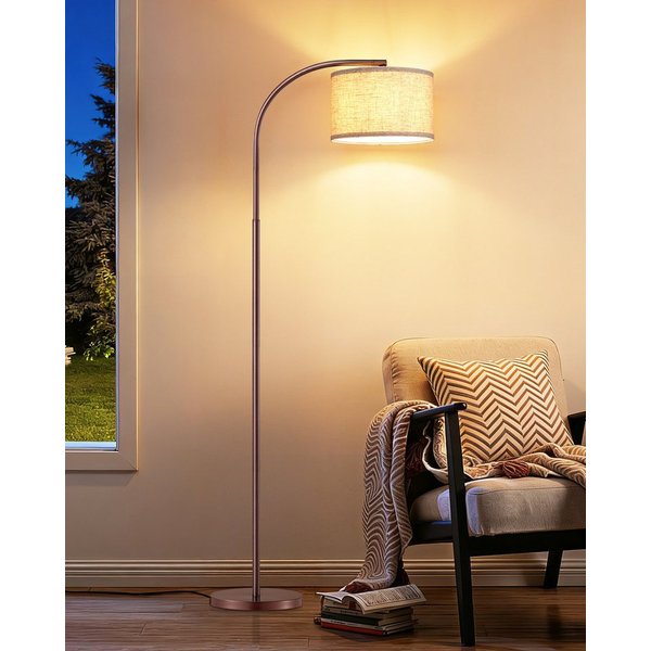 EDISHINE Stehlampe Wohnzimmer, mit E27 LED-Glühbirne, warmweiß, 161cm Bogenlampe mit verstellbarem Leinen-Lampenschirm, Braun