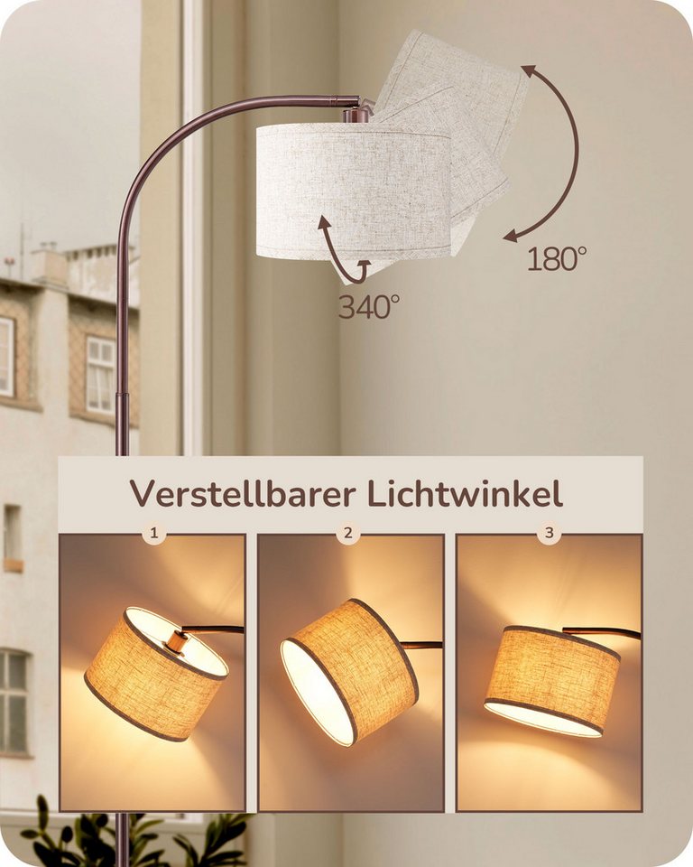EDISHINE Stehlampe Wohnzimmer, mit E27 LED-Glühbirne, warmweiß, 161cm Bogenlampe mit verstellbarem Leinen-Lampenschirm, Braun – Bild 2 von 5