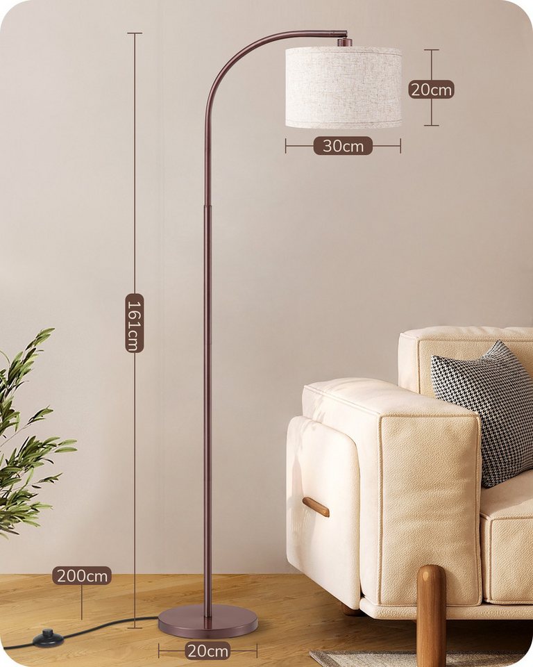 EDISHINE Stehlampe Wohnzimmer, mit E27 LED-Glühbirne, warmweiß, 161cm Bogenlampe mit verstellbarem Leinen-Lampenschirm, Braun – Bild 5 von 5