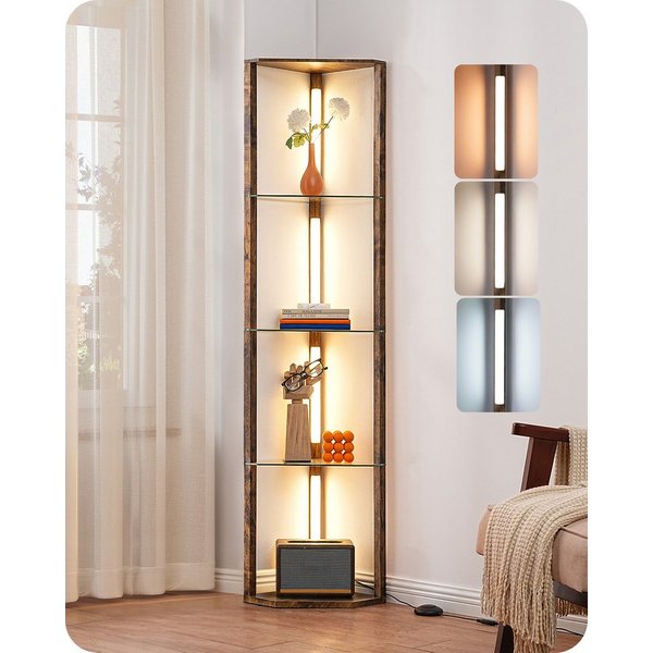 EDISHINE Stehlampe Wohnzimmer Dimmbar, Standleuchte mit Ablage, Ohne RGB, LED fest integriert, warmweiß bis kaltweiß dimmbar, LED Dimmbar Stehleuchte, Regal mit