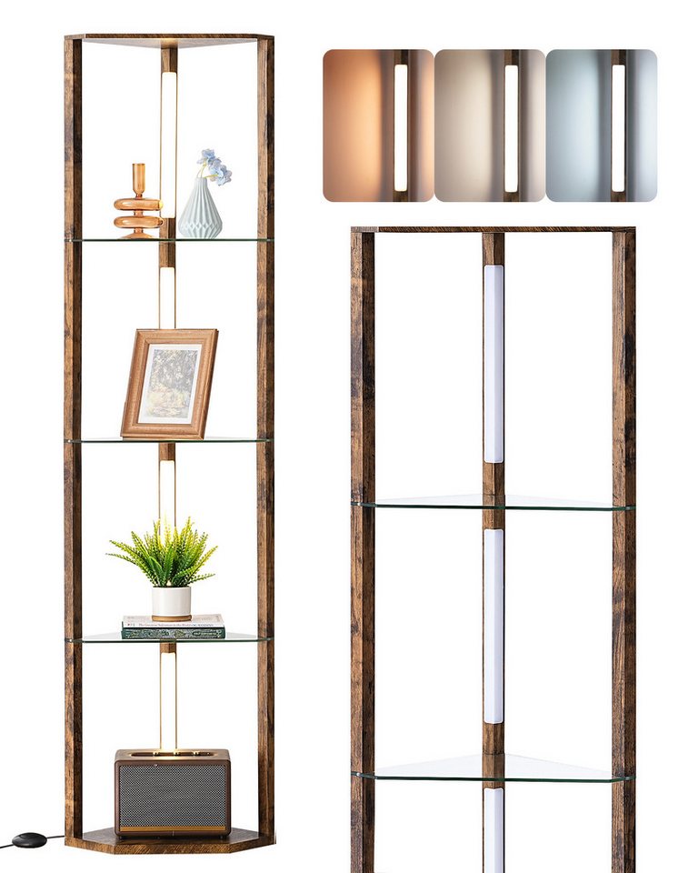 EDISHINE Stehlampe Wohnzimmer Dimmbar, Standleuchte mit Ablage, Ohne RGB, LED fest integriert, warmweiß bis kaltweiß dimmbar, LED Dimmbar Stehleuchte, Regal mit – Bild 2 von 5