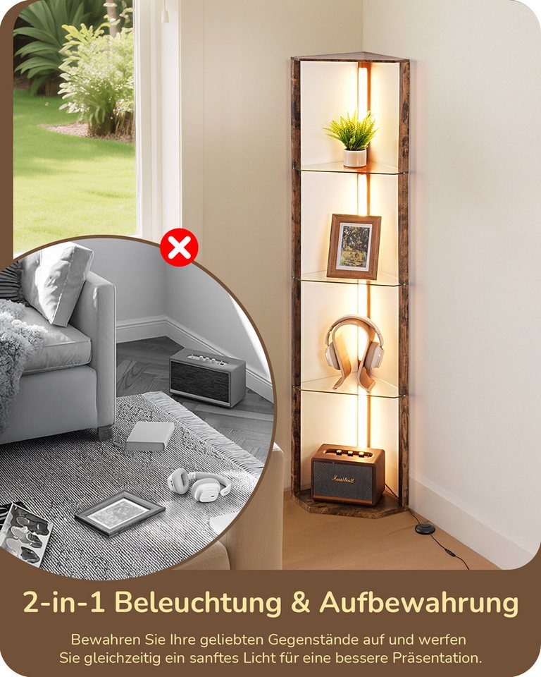 EDISHINE Stehlampe Wohnzimmer Dimmbar, Standleuchte mit Ablage, Ohne RGB, LED fest integriert, warmweiß bis kaltweiß dimmbar, LED Dimmbar Stehleuchte, Regal mit – Bild 3 von 5