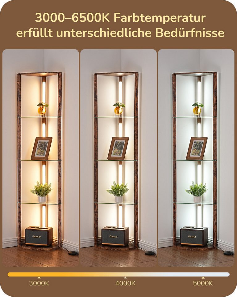EDISHINE Stehlampe Wohnzimmer Dimmbar, Standleuchte mit Ablage, Ohne RGB, LED fest integriert, warmweiß bis kaltweiß dimmbar, LED Dimmbar Stehleuchte, Regal mit – Bild 4 von 5