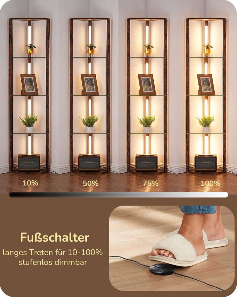 EDISHINE Stehlampe Wohnzimmer Dimmbar, Standleuchte mit Ablage, Ohne RGB, LED fest integriert, warmweiß bis kaltweiß dimmbar, LED Dimmbar Stehleuchte, Regal mit – Bild 5 von 5