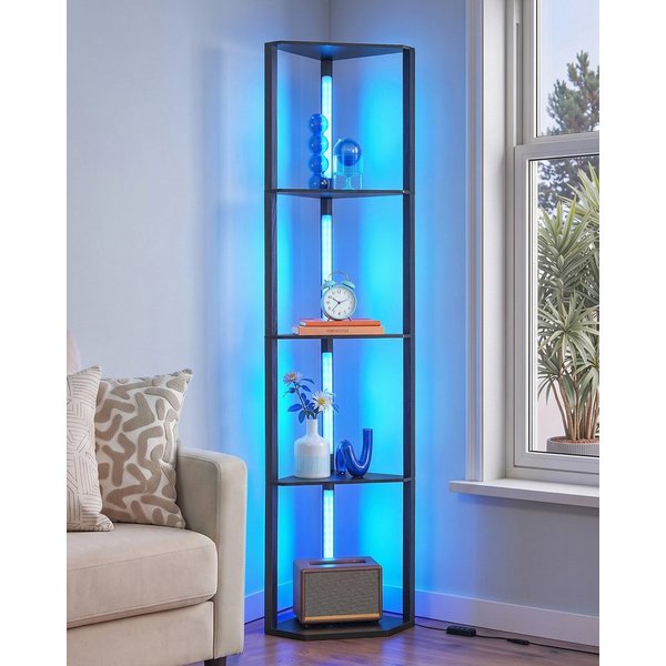 EDISHINE Stehlampe Wohnzimmer Dimmbar, Standleuchte mit Ablage, LED fest integriert, Eckregal mit RGB, Standregal mit Beleuchtung, Wohnzimmer Deko