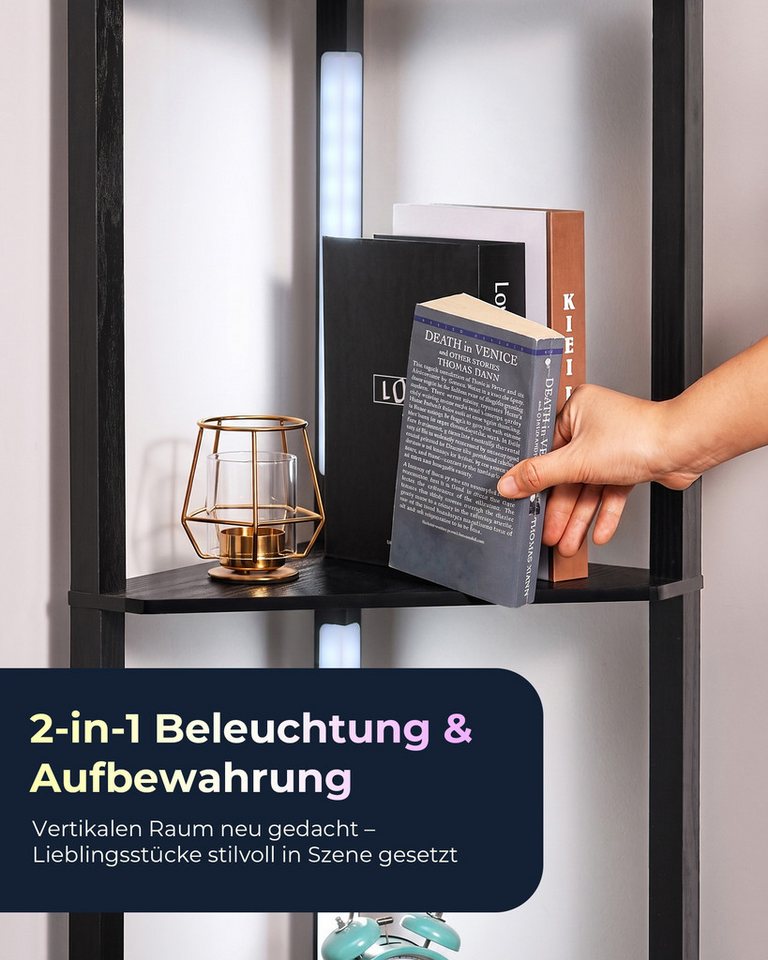 EDISHINE Stehlampe Wohnzimmer Dimmbar, Standleuchte mit Ablage, LED fest integriert, Eckregal mit RGB, Standregal mit Beleuchtung, Wohnzimmer Deko – Bild 2 von 5