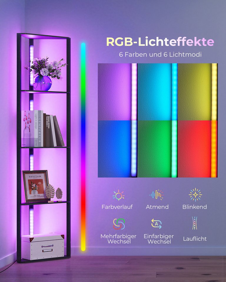 EDISHINE Stehlampe Wohnzimmer Dimmbar, Standleuchte mit Ablage, LED fest integriert, Eckregal mit RGB, Standregal mit Beleuchtung, Wohnzimmer Deko – Bild 3 von 5