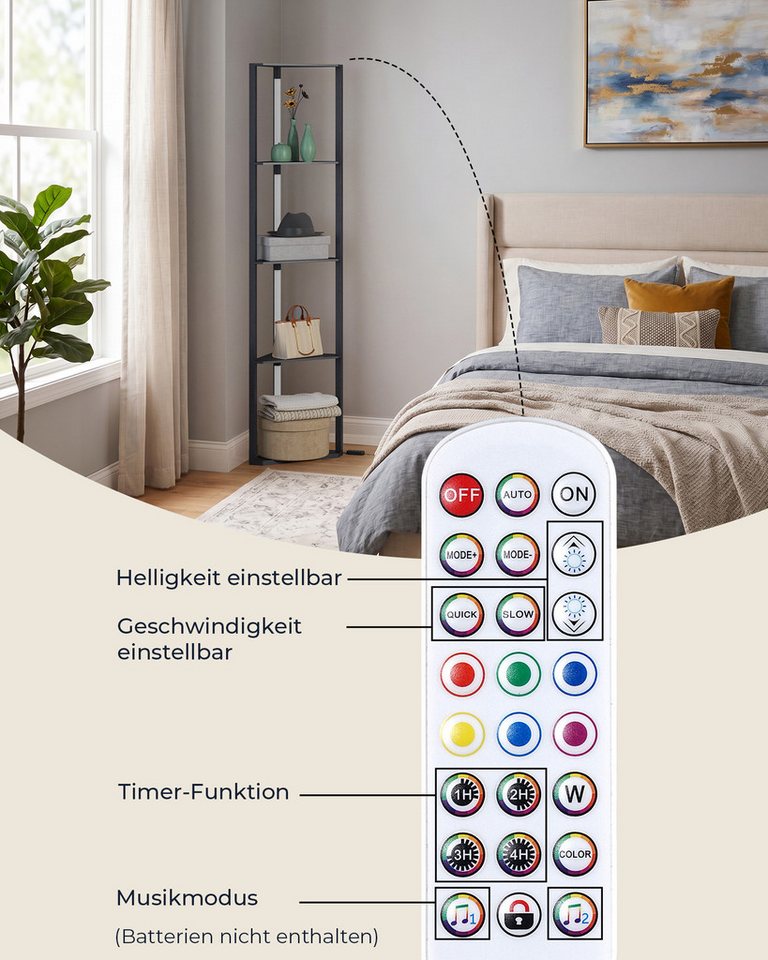 EDISHINE Stehlampe Wohnzimmer Dimmbar, Standleuchte mit Ablage, LED fest integriert, Eckregal mit RGB, Standregal mit Beleuchtung, Wohnzimmer Deko – Bild 4 von 5