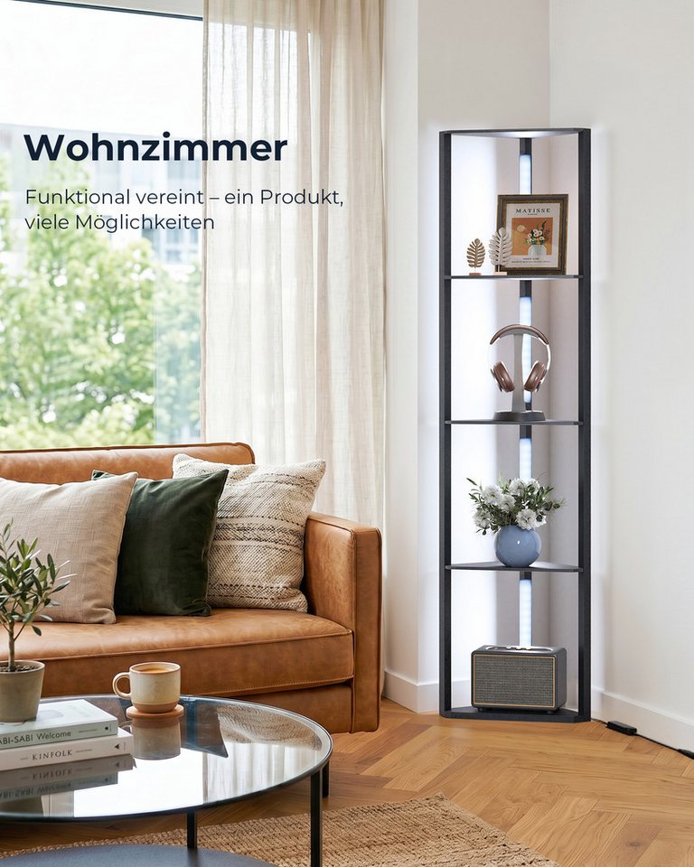 EDISHINE Stehlampe Wohnzimmer Dimmbar, Standleuchte mit Ablage, LED fest integriert, Eckregal mit RGB, Standregal mit Beleuchtung, Wohnzimmer Deko – Bild 5 von 5