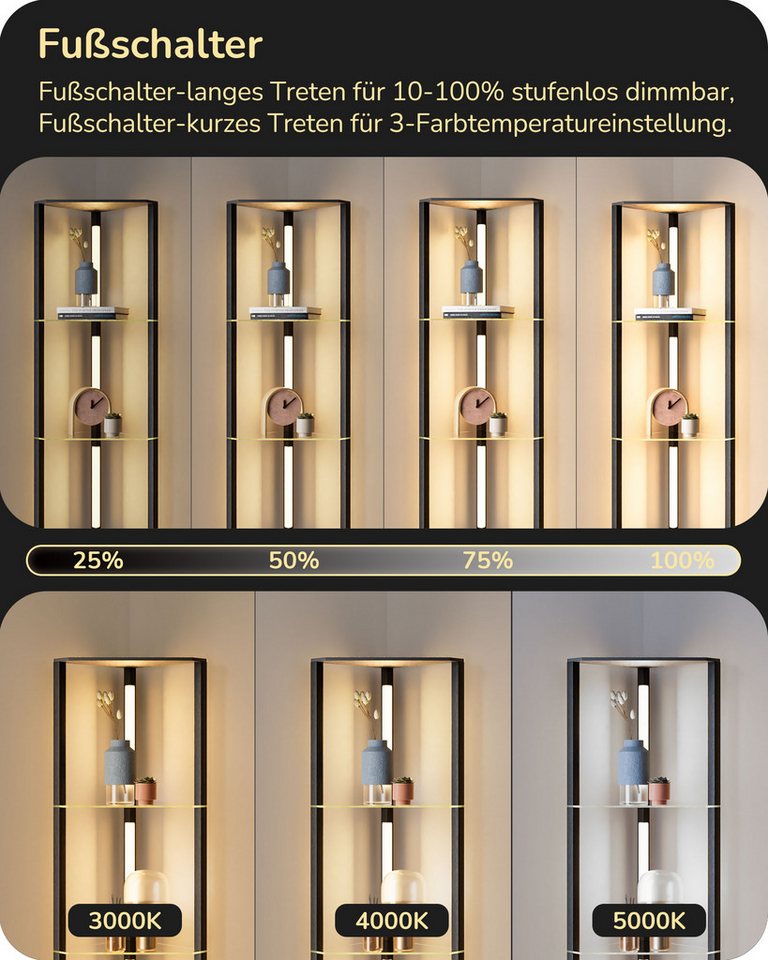 EDISHINE Stehlampe Wohnzimmer Dimmbar, Standleuchte mit Ablage, Ohne RGB, LED fest integriert, warmweiß bis kaltweiß dimmbar, LED Dimmbar Stehleuchte, Regal mit – Bild 2 von 5