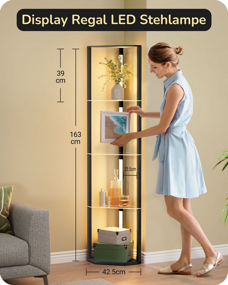 EDISHINE Stehlampe Wohnzimmer Dimmbar, Standleuchte mit Ablage, Ohne RGB, LED fest integriert, warmweiß bis kaltweiß dimmbar, LED Dimmbar Stehleuchte, Regal mit – Bild 5 von 5