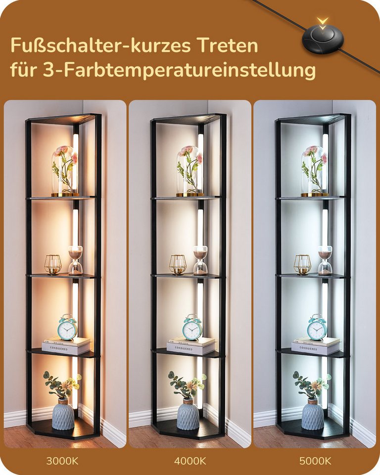 EDISHINE Stehlampe Wohnzimmer Dimmbar, Standleuchte mit Ablage, Ohne RGB, LED fest integriert, warmweiß bis kaltweiß dimmbar, LED Dimmbar Stehleuchte, Regal mit – Bild 3 von 5