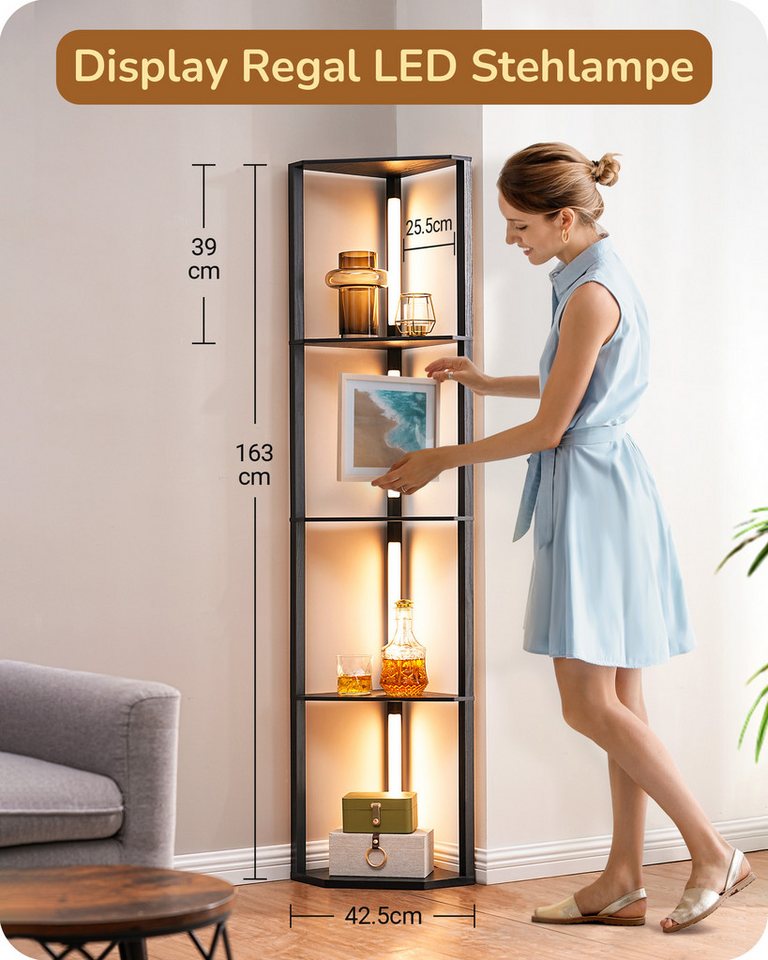 EDISHINE Stehlampe Wohnzimmer Dimmbar, Standleuchte mit Ablage, Ohne RGB, LED fest integriert, warmweiß bis kaltweiß dimmbar, LED Dimmbar Stehleuchte, Regal mit – Bild 5 von 5