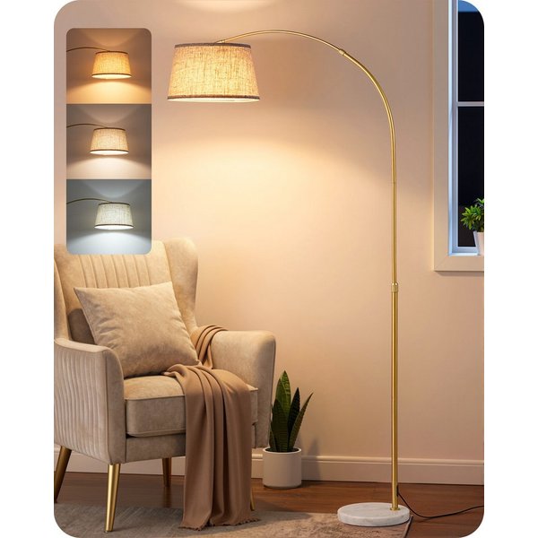 EDISHINE Stehlampe Wohnzimmer dimmbar, Standleuchte Höhenverstellbar, LED wechselbar, kaltweiß bis warmweiß dimmbar, LED Bogenlampe mit Fernbedienung
