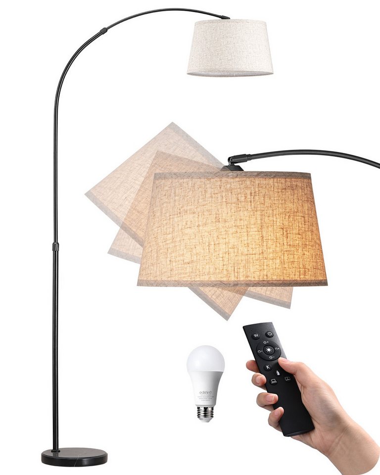 EDISHINE Stehlampe Wohnzimmer dimmbar, Standleuchte Höhenverstellbar, LED wechselbar, kaltweiß bis warmweiß dimmbar, LED Bogenlampe mit Fernbedienung – Bild 2 von 5