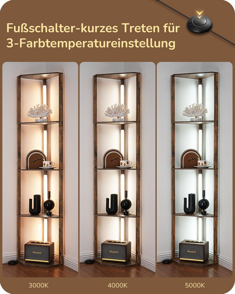 EDISHINE Stehlampe Wohnzimmer Dimmbar, Standleuchte mit Ablage, Ohne RGB, LED fest integriert, warmweiß bis kaltweiß dimmbar, LED Dimmbar Stehleuchte, Regal mit – Bild 3 von 5