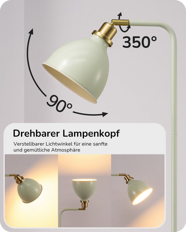 EDISHINE Stehlampe Wohnzimmer, LED wechselbar, warmweiß, Leselampe für Büro&Arbeitszimmer, grüner Lampenschirm, 155cm – Bild 2 von 5
