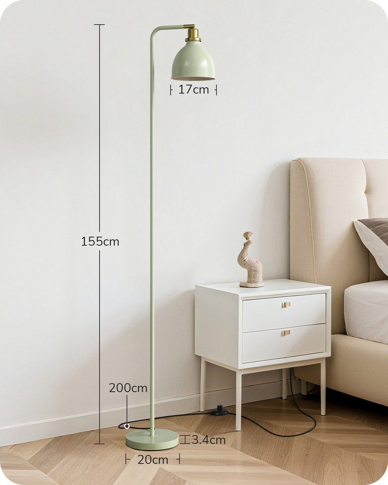 EDISHINE Stehlampe Wohnzimmer, LED wechselbar, warmweiß, Leselampe für Büro&Arbeitszimmer, grüner Lampenschirm, 155cm – Bild 3 von 5