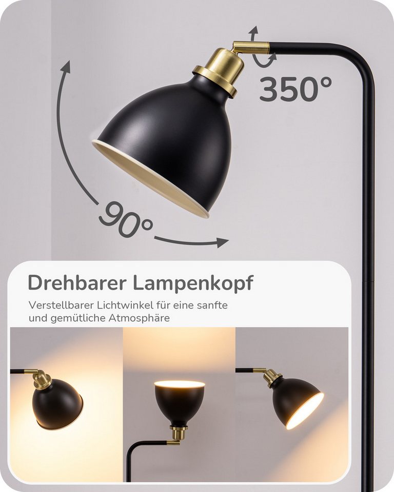 EDISHINE Stehlampe Wohnzimmer, LED wechselbar, warmweiß, Leselampe für Büro & Arbeitszimmer, Schwarz, 155cm – Bild 2 von 5