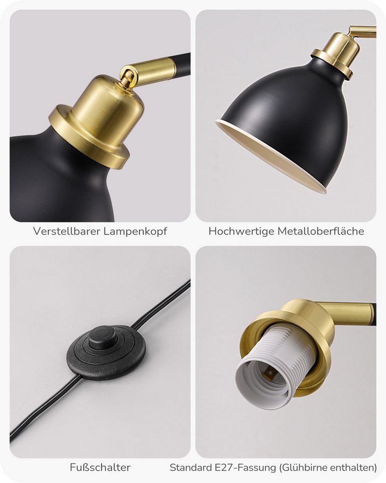 EDISHINE Stehlampe Wohnzimmer, LED wechselbar, warmweiß, Leselampe für Büro & Arbeitszimmer, Schwarz, 155cm – Bild 5 von 5