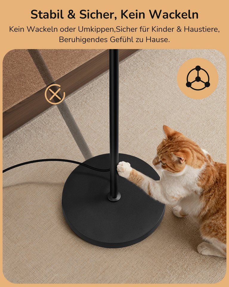 EDISHINE Stehlampe Wohnzimmer, LED wechselbar, Warmweiß, Moderne Stehleuchte Schwarz – Bild 5 von 5