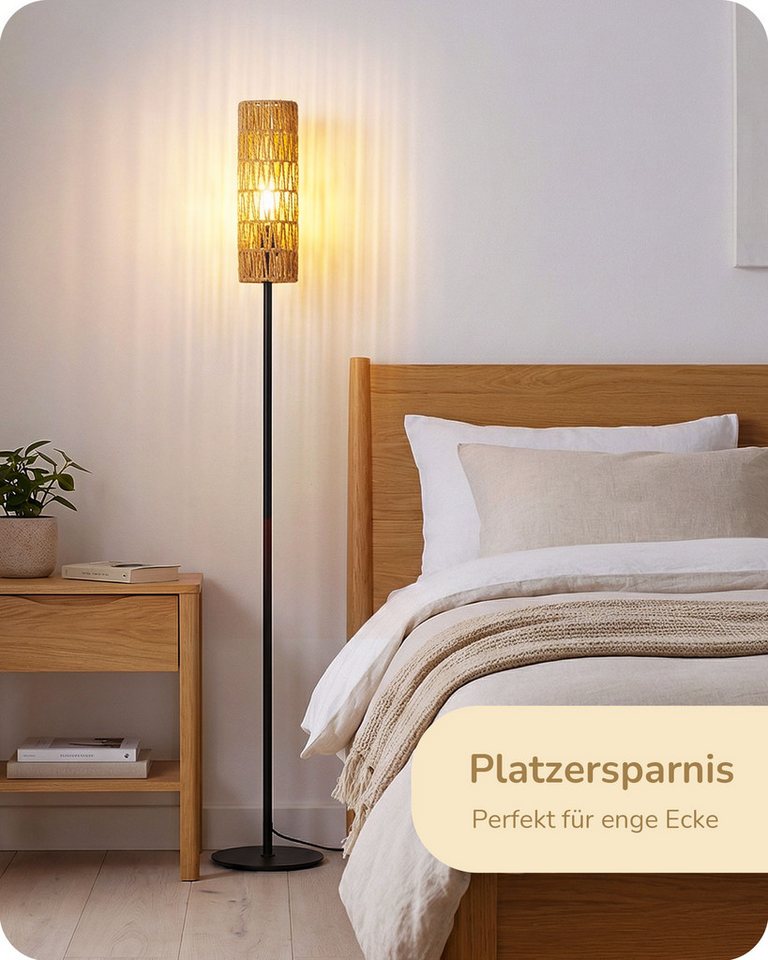 EDISHINE Stehlampe Wohnzimmer, LED wechselbar, warmweiß, Boho Stehlampe mit Lampenschirm aus gewebtem Seil – Bild 2 von 5