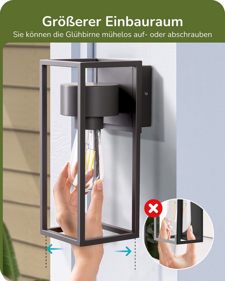EDISHINE Wandleuchte, ohne Leuchtmittel, Wandbeleuchtung für Hauswand, Terrassenbeleuchtung, Rauchgrau – Bild 2 von 5