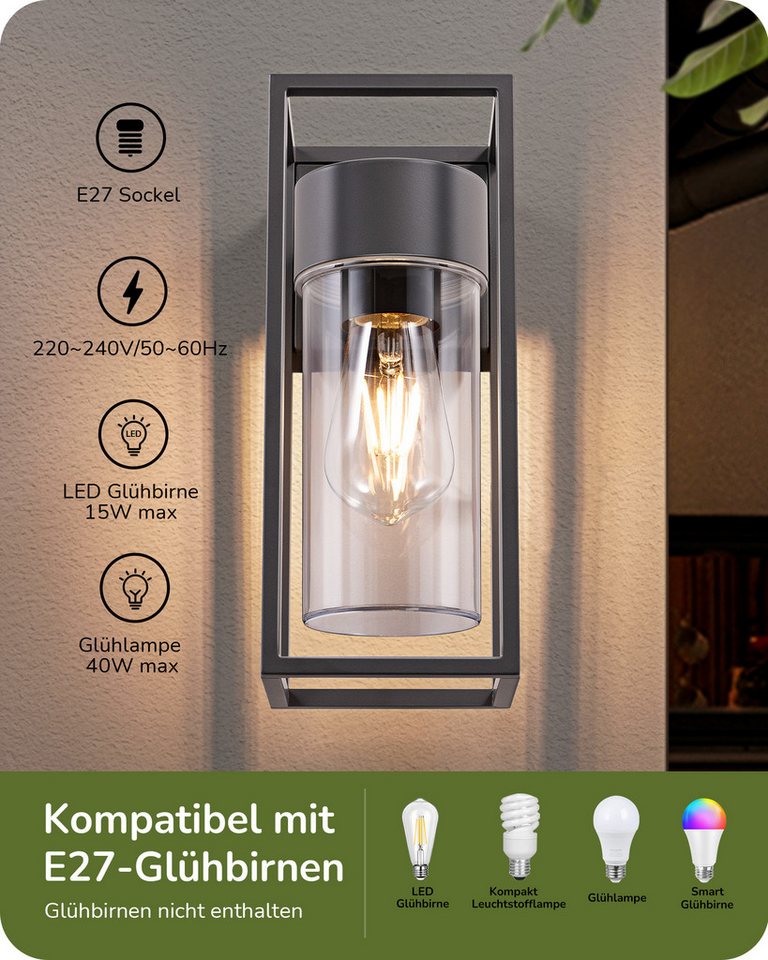 EDISHINE Wandleuchte, ohne Leuchtmittel, Wandbeleuchtung für Hauswand, Terrassenbeleuchtung, Rauchgrau – Bild 3 von 5