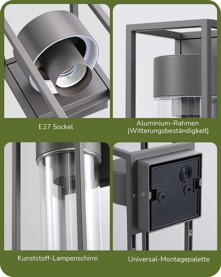 EDISHINE Wandleuchte, ohne Leuchtmittel, Wandbeleuchtung für Hauswand, Terrassenbeleuchtung, Rauchgrau – Bild 5 von 5