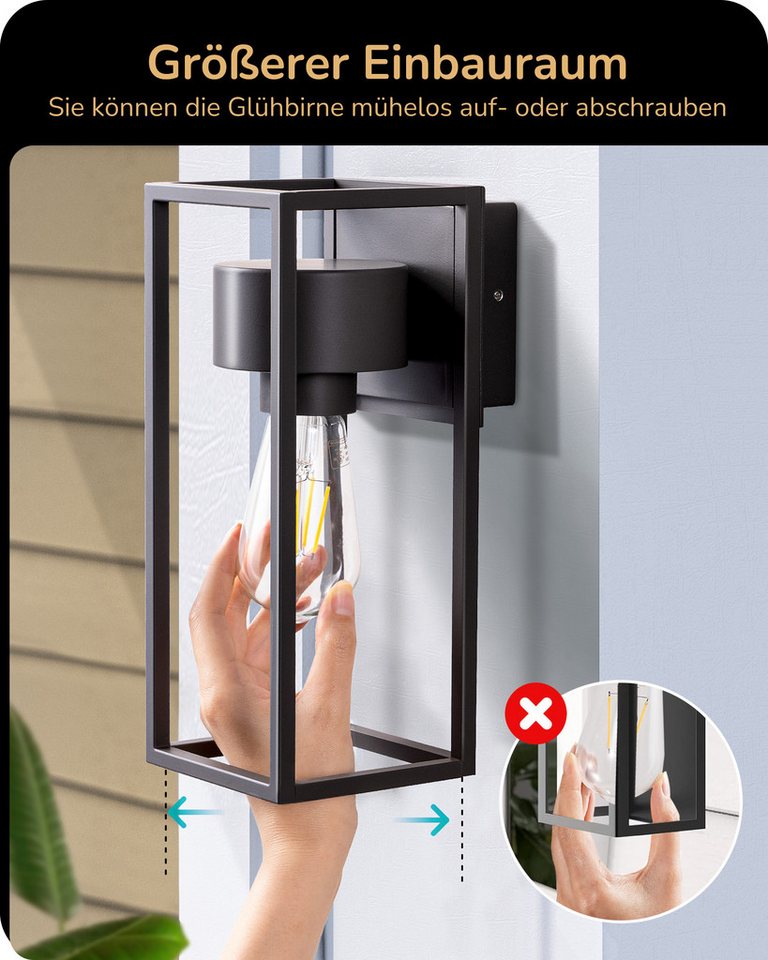 EDISHINE Wandleuchte, ohne Leuchtmittel, Wandbeleuchtung für Hauswand, Terrassenbeleuchtung, Schwarz – Bild 2 von 5