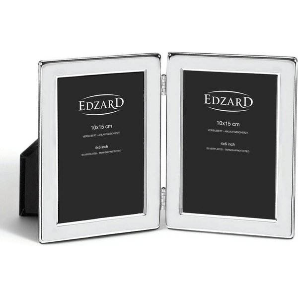 EDZARD Bilderrahmen Salerno Doppelrahmen hoch (10x15 cm) versilbert und anlaufgeschützt, schwarzer Samtrücken