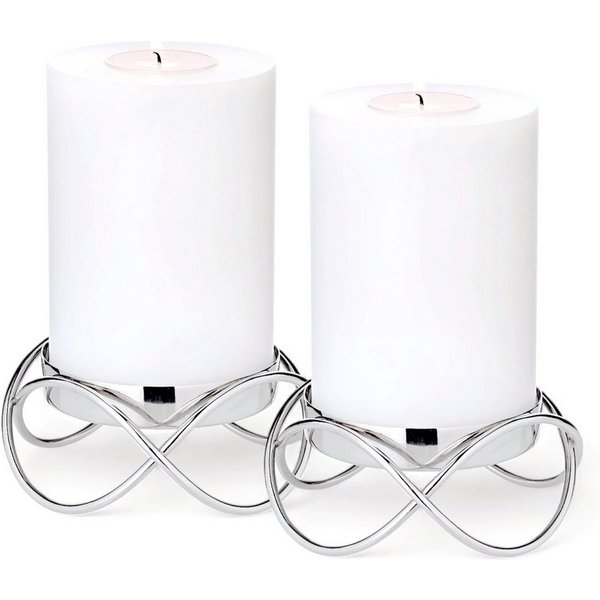 EDZARD Kerzenhalter Bastia (H 4,5 cm, Ø 13 cm) Edelstahl, vernickelt, hochglanzpoliert, 2er-Set