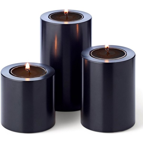 EDZARD Stumpenkerze Cornelius 3er-Set, Dauerkerzen, schwarz, Ø 6 cm, Höhe 6, 8, 11 cm (Set, 3-tlg), Stumpenkerzen-Optik, für Teelichter