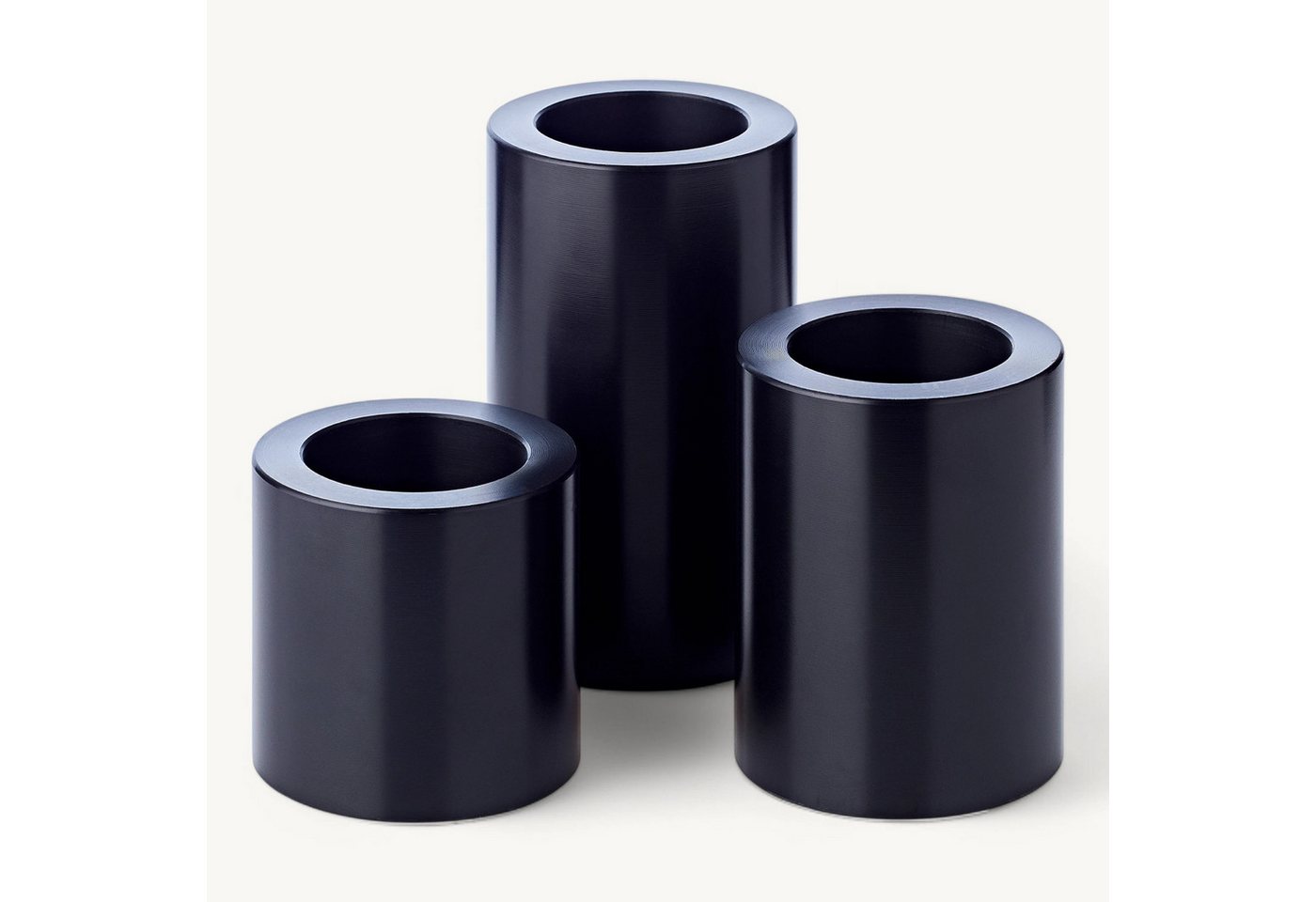 EDZARD Stumpenkerze Cornelius 3er-Set, Dauerkerzen, schwarz, Ø 6 cm, Höhe 6, 8, 11 cm (Set, 3-tlg), Stumpenkerzen-Optik, für Teelichter – Bild 5 von 5