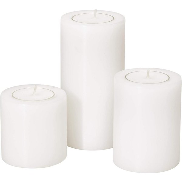 EDZARD Stumpenkerze Cornelius 3er-Set, Dauerkerzen, weiß, Ø 6 cm, Höhe 6, 8, 11 cm (Set, 3-tlg), Stumpenkerzen-Optik, für Teelichter