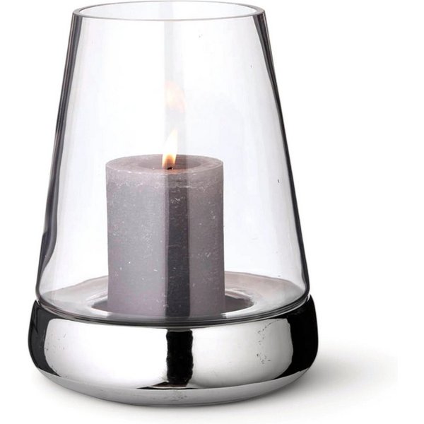 EDZARD Windlicht Bora glatt (H 28 cm, Ø 18 cm) Glas, Silber-Optik, Laterne für Stumpenkerzen