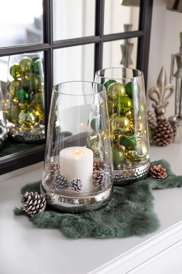 EDZARD Windlicht Bora glatt (H 28 cm, Ø 18 cm) Glas, Silber-Optik, Laterne für Stumpenkerzen – Bild 2 von 5