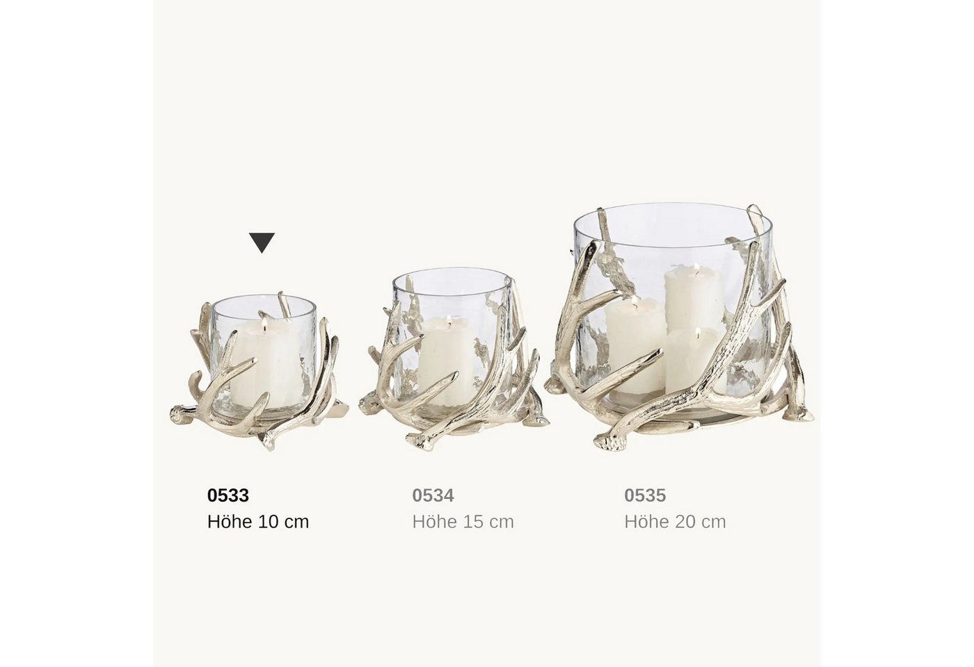 EDZARD Windlicht Kingston (H 10 cm, Ø 11 cm) Silber-Optik, Geweih-Motiv – Bild 5 von 5