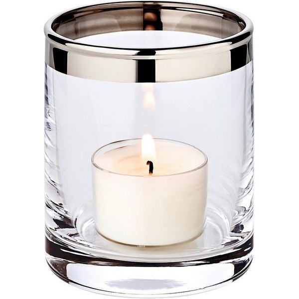 EDZARD Windlicht Molly (H 8 cm, Ø 7 cm) Kristallglas mit Platinrand, für Stumpenkerzen