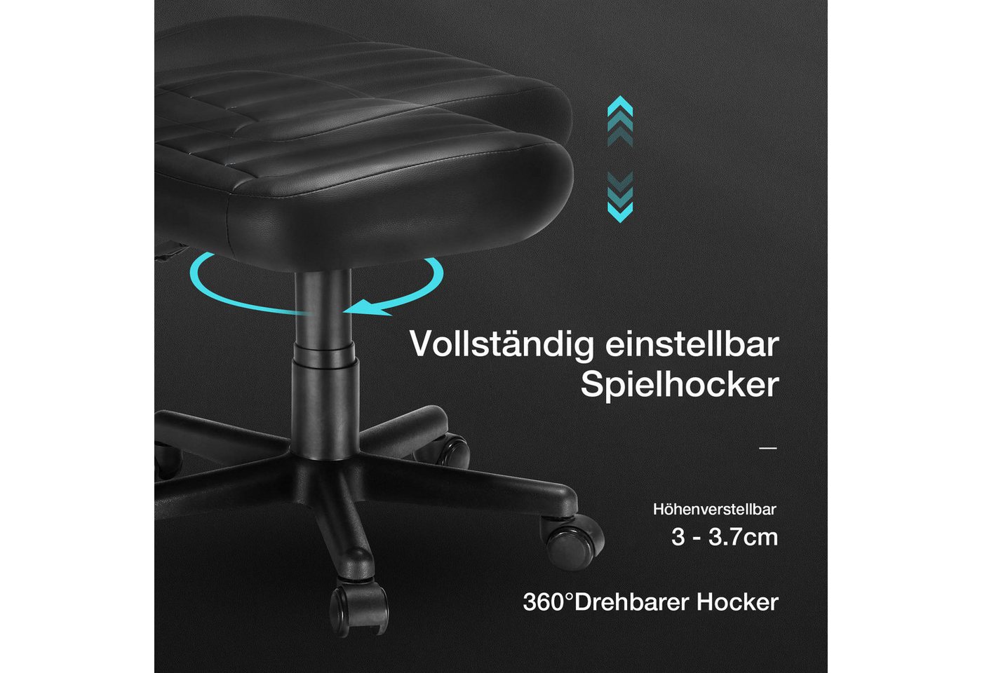 EE EUREKA ERGONOMIC Drehhocker Hocker Höhenverstellbar mit Rollen, 35-43cm Sitzhöhe, 360° Rollsitz (1 St), Kunstleder Arbeitshocker mit Rutschhemmender Sockel f – Bild 2 von 5