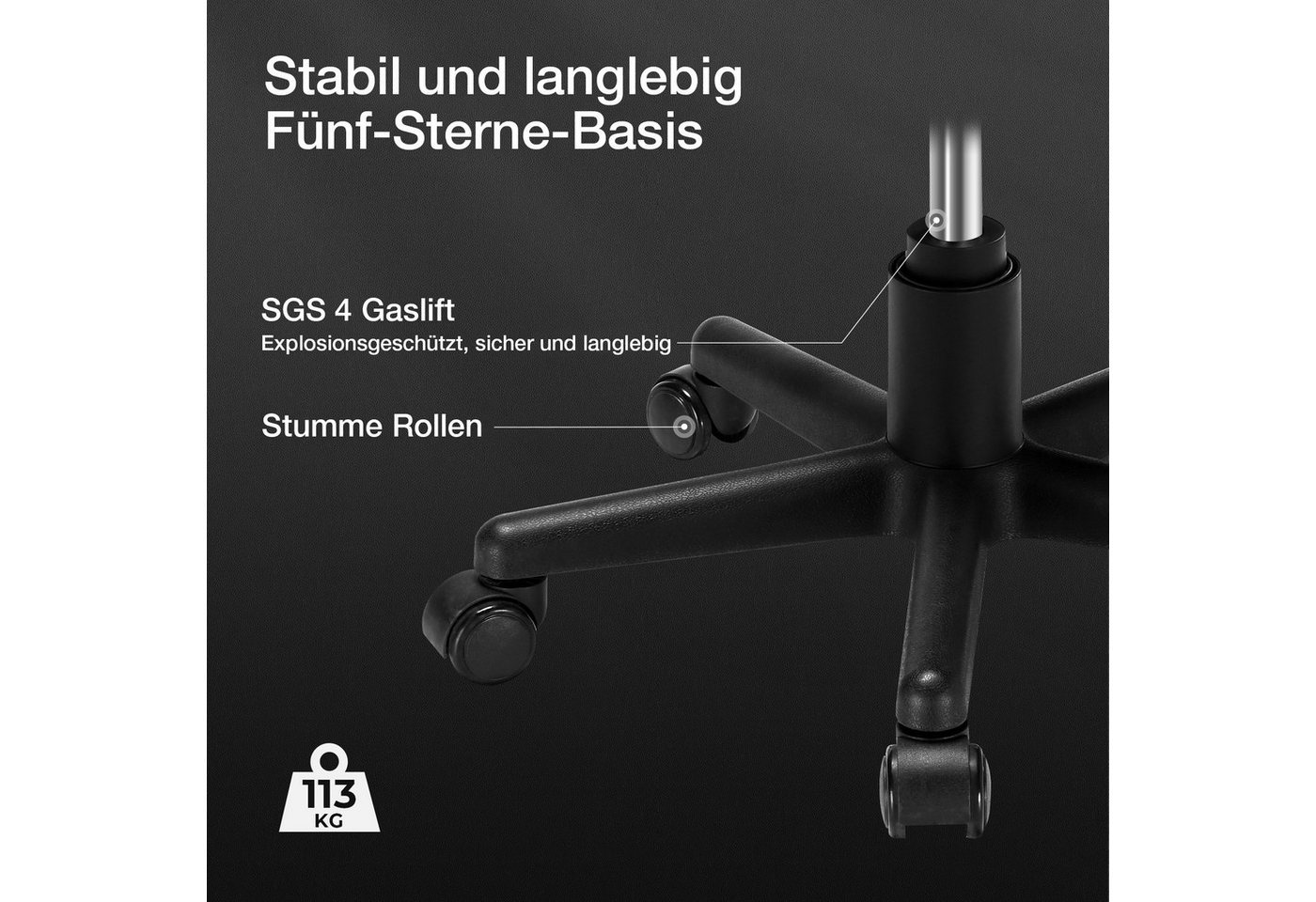EE EUREKA ERGONOMIC Drehhocker Hocker Höhenverstellbar mit Rollen, 35-43cm Sitzhöhe, 360° Rollsitz (1 St), Kunstleder Arbeitshocker mit Rutschhemmender Sockel f – Bild 3 von 5