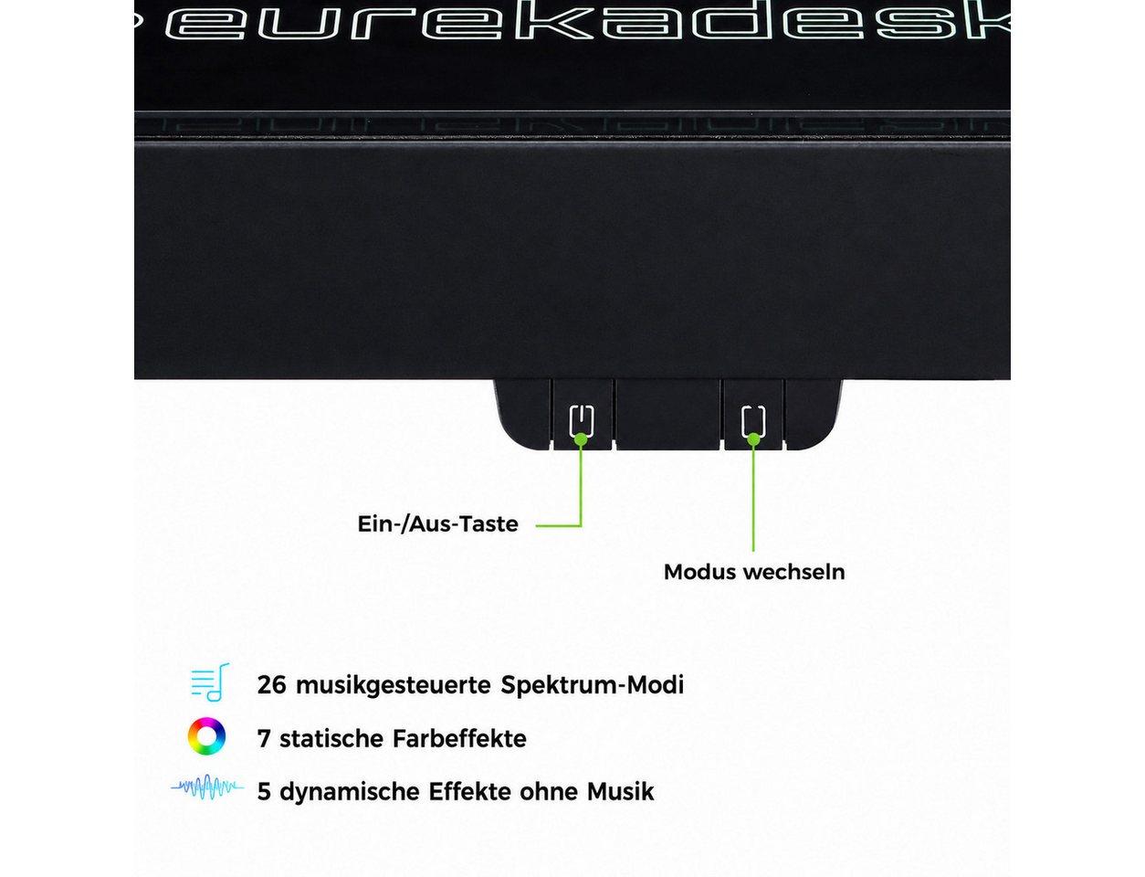 EE EUREKA ERGONOMIC Gamingtisch 110 x 60 cm große Glasfläche, Computertisch für Gaming und PC-Arbeit, RGB-Schreibtisch mit App-Steuerung, Haltern und rutschfest – Bild 5 von 5