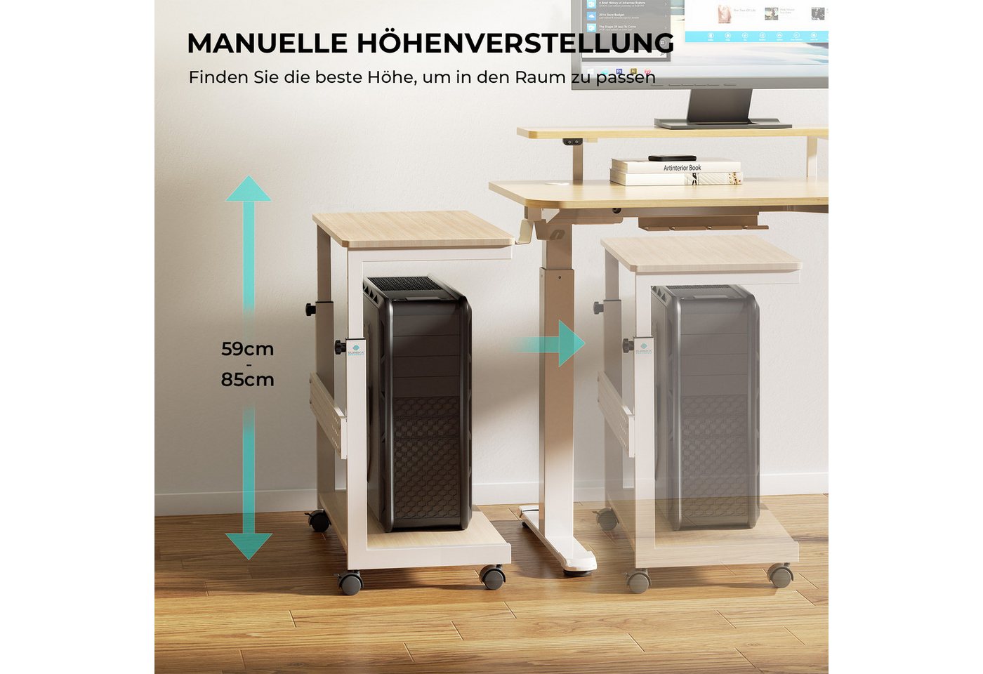 EE EUREKA ERGONOMIC PC-Schrank PC Ständer Höhenverstellbarer Computer Tower mit Rollen für Computer (1 St), Universal verstellbare, mit Maus Pad, Beistelltisch, – Bild 2 von 5