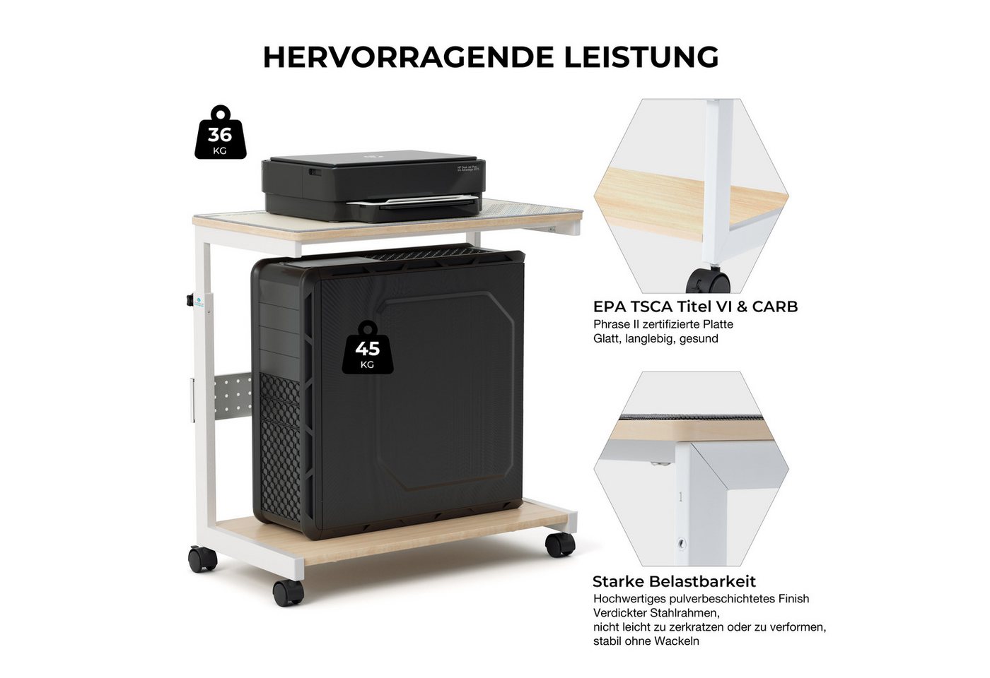 EE EUREKA ERGONOMIC PC-Schrank PC Ständer Höhenverstellbarer Computer Tower mit Rollen für Computer (1 St), Universal verstellbare, mit Maus Pad, Beistelltisch, – Bild 3 von 5